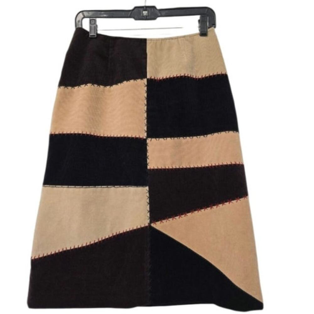 Vintage Harold's Women's Patchwork Corduroy Knee Length Skirt Size 6 Brown Tan